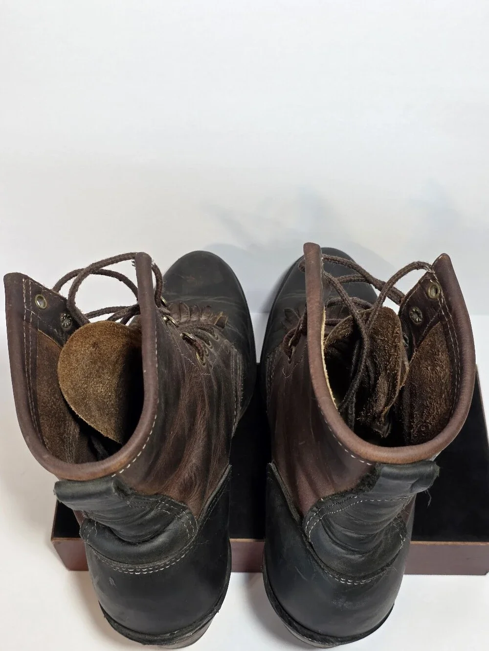 Santa Fe Boot Co Vintage Leather Logger Work Boots Brown Black Size 9 Vibram